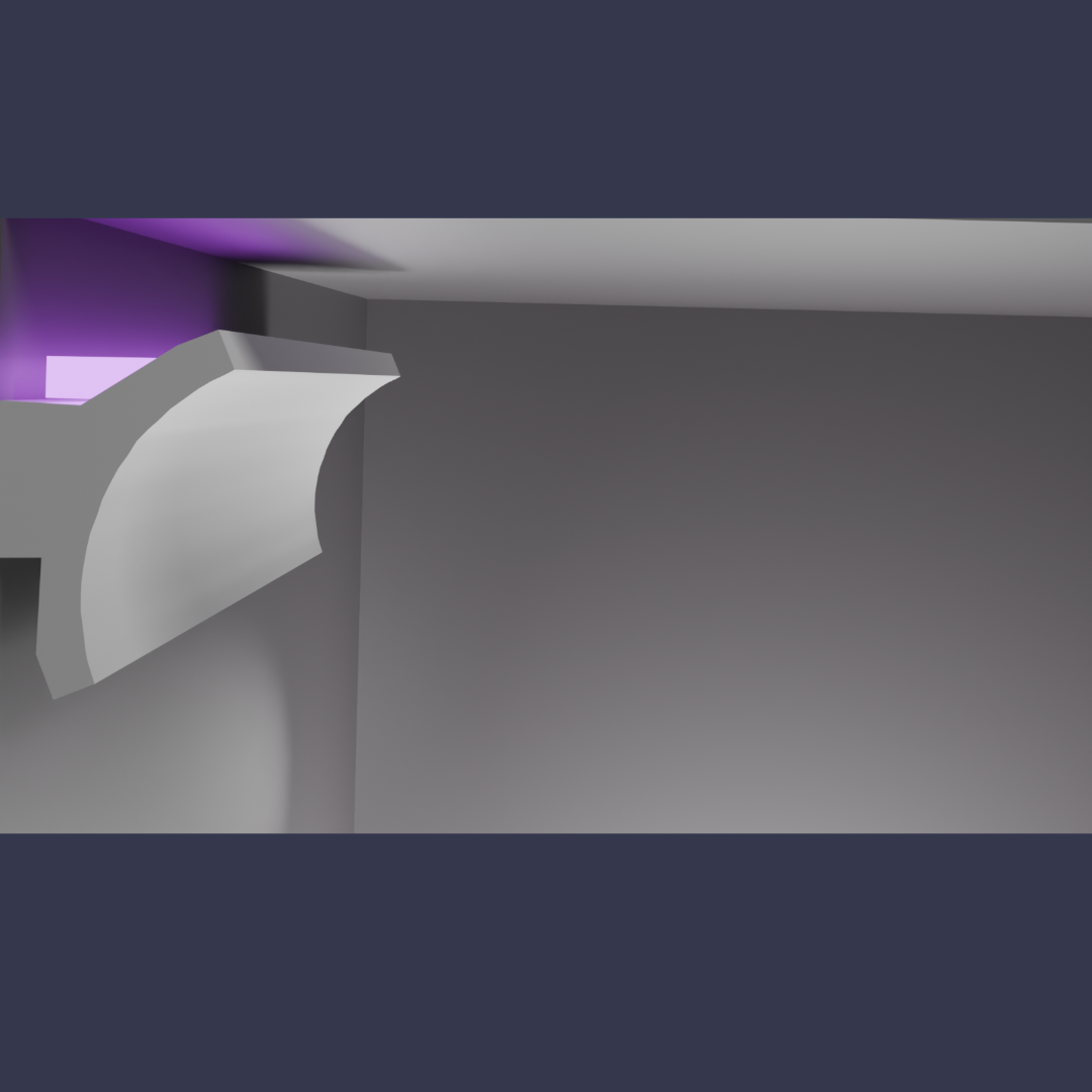 Modern LED cornice- cove style with Ambient Lighting Trim against wall