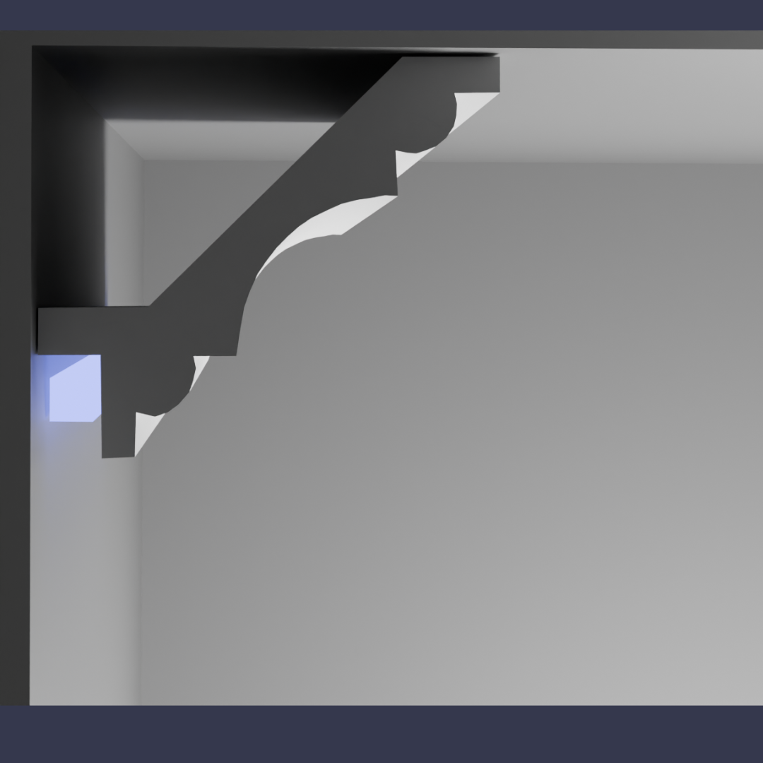 Raven strip light - Modern LED cornice , image of cornice against wall showing side profile