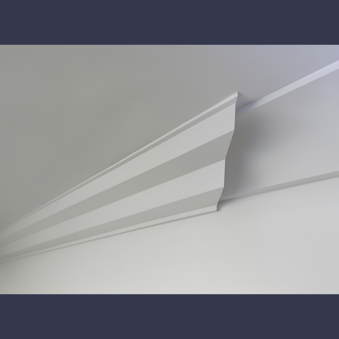 Modern Step Cornice- placed in wall showing retrofit on cove