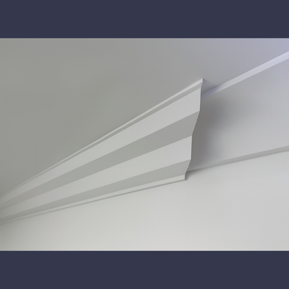 Modern Step Cornice- placed in wall showing retrofit on cove