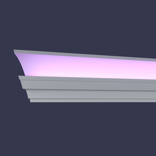 Modern LED cornice-LED Cornice-Retrofit Over Existing Cove Cornice front view attached to cove