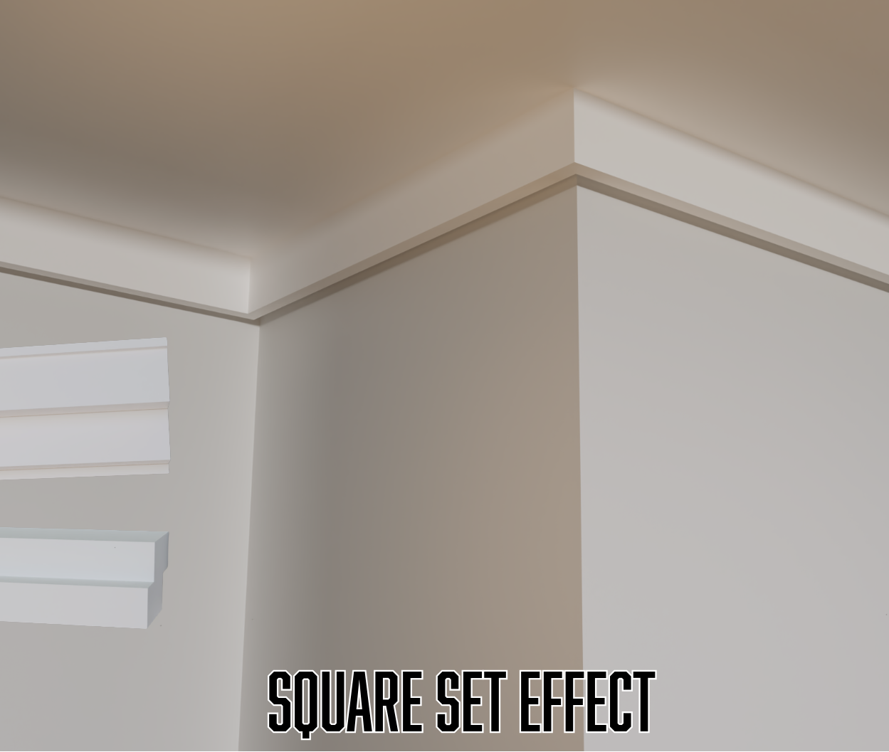Ceiling corner with square set effect labeled